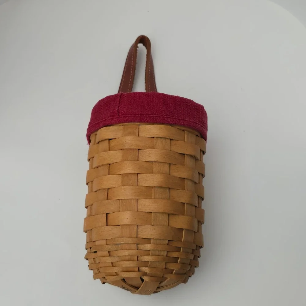 Longaberger 2003 Tall Hanging Basket Brown Liner Leather Strap Farmhouse Decor